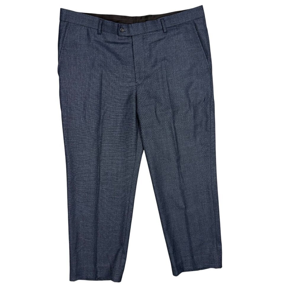 Mens Dress Pants 130s Mink Cashmere Wool Trousers Nailhead Blue 40x27